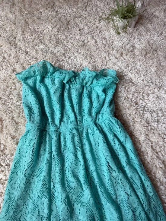 Speechless strapless y2k, vintage slotted Lace Maxi Dress in Aqua Blue - Picture 5 of 7